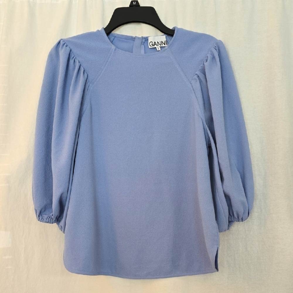 Ganni Puff Sleeves Women's Periwinkle Blue Top Sz 36 US 4